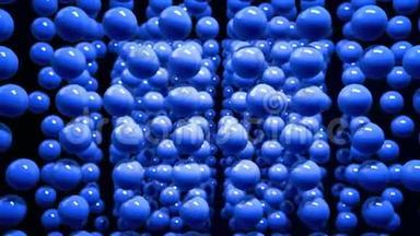 4k运动图形循环动画与景深，<strong>蓝色</strong>球体与强烈的反射和<strong>高光</strong>。 球体